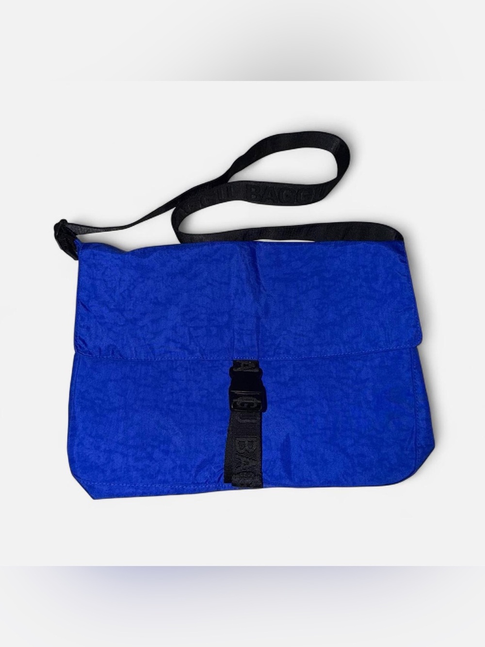 BAGGU Royal Blue Nylon Messenger Bag with Black Strap